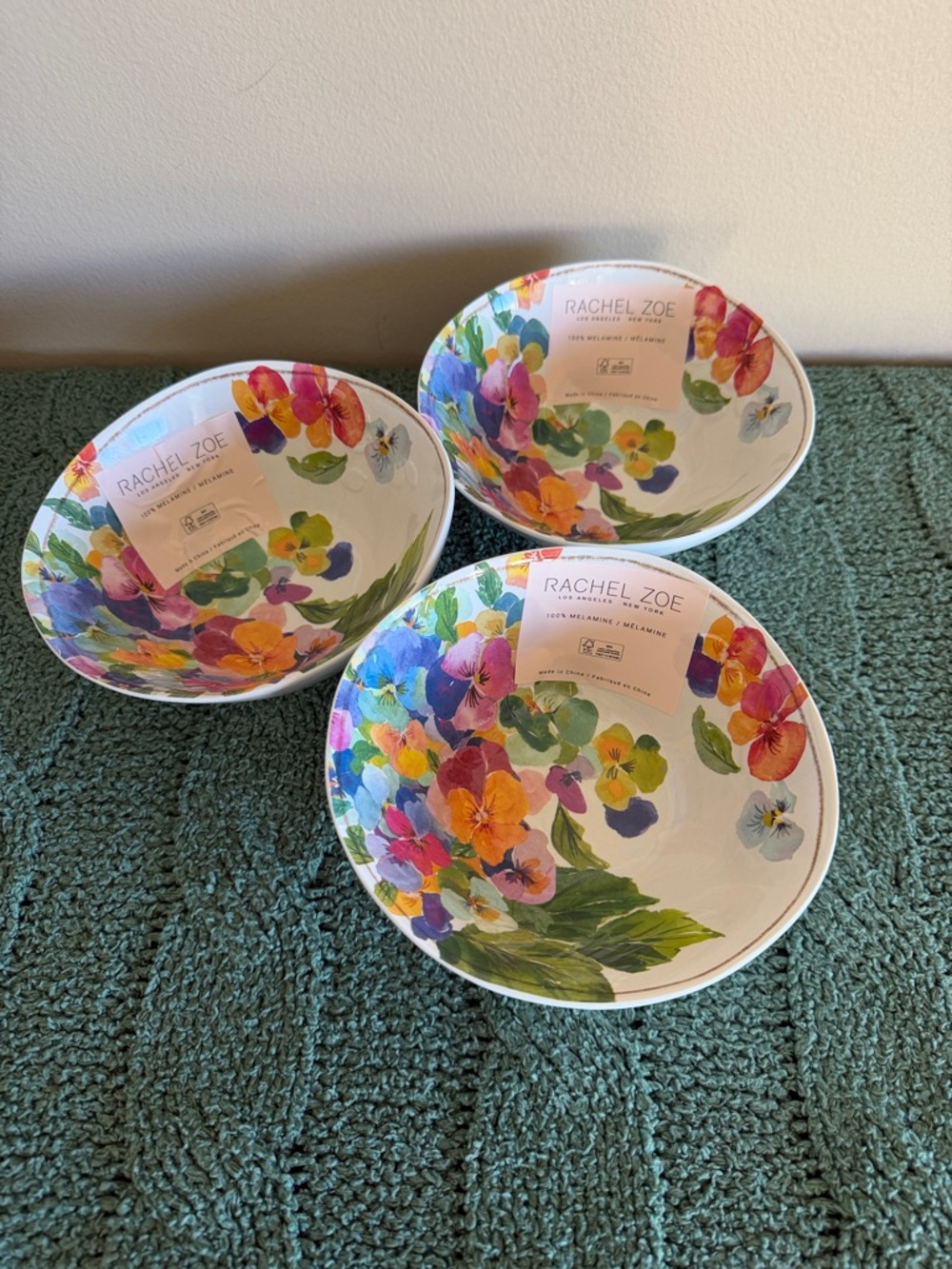 Rachel Zoe Melamine Bowls Floral Pansy Set of 3 NEW!